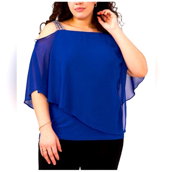 MSK Tops - NWT MSK Chiffon‎ Drape Rhinestone-Strap Blue Blouse Women’s Size Medium